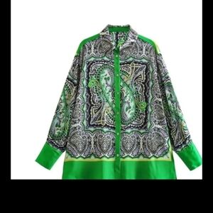 Zara  brand Green paisley silky shirt